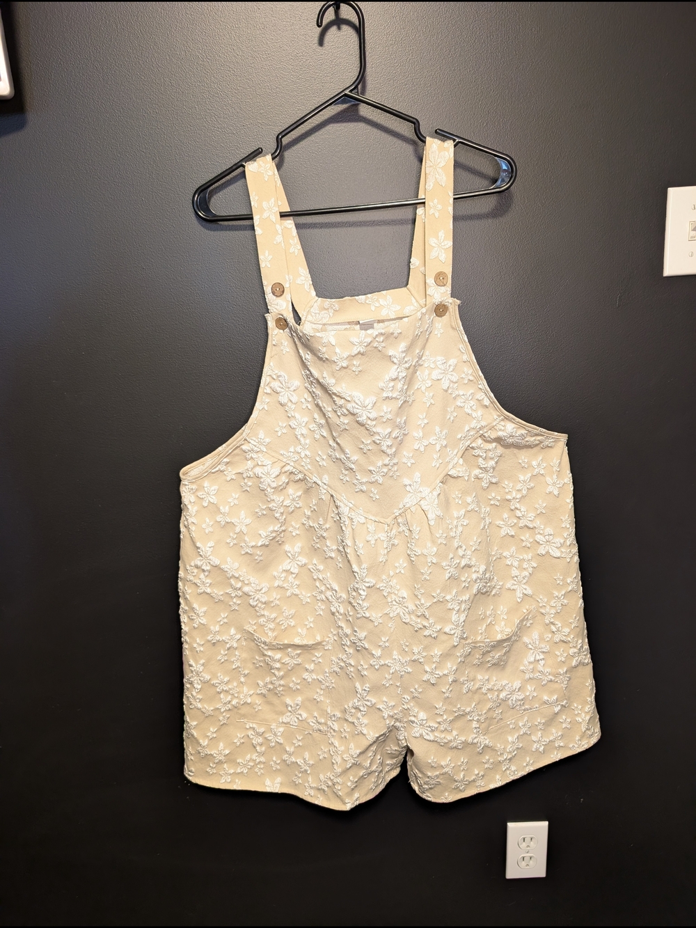Embroidered Cream Short Overalls Romper
